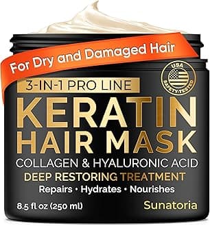 SUNATORIA Keratin Hair Mask - Professional Deep Hair Conditioner - Dry, Split End, Damaged Hair Repair Treatment - Vitamin Complex with Omega 3, 9, Vitamin E Oil - Protein Hair Care
