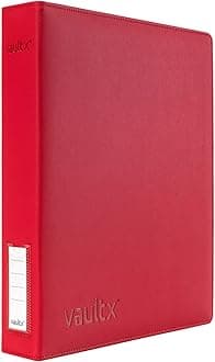 Vault X Trading Card 3 Ring Binder, fits 9 Pocket Pages, 540 Cards, Exo-Tec Material, Easy Open, D-Ring Clip Folder for Collectible Card Games, Sports, TCG (Red, Slim)