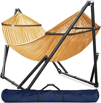 Tranquillo Universal Double Hammock with Stand Included for 2 Persons 600 lbs Capacity Portable Foldable with Case - Indoor, Outdoor, Camping, Yellow