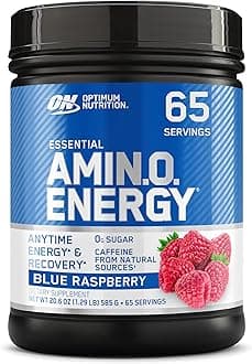 Optimum Nutrition Amino Energy - Pre Workout with Green Tea, BCAA, Amino Acids, Keto Friendly, Green Coffee Extract, Energy Powder - Blue Raspberry, 65 Servings