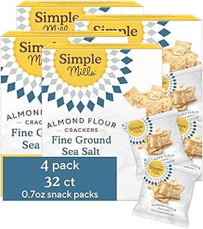 Almond Flour Crackers Snack Packs, Fine Ground Sea Salt, Healthy Snacks for Kids, Cheese Crackers, Gluten Free, 8 Ct (Pack of 4)