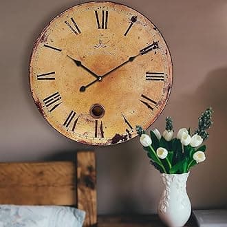 Rustic Large Wall Clock Silent Battery Operated for Farmhouse Livingroom,24 Inch Vintage Wall Clock Non-Ticking for Kitchen Bedroom Home School