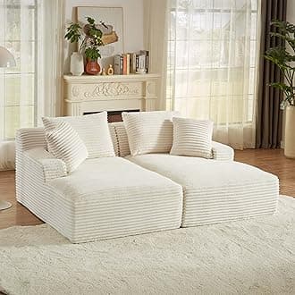 GNIXUU 78.8" Corduroy Boneless Chaise Lounges Sofa, Oversized Double Lounge Chair Indoor, Fluffy Upholstered Cloud Loveseat Sleeper Couch Bed for Living Room Bedroom Reading(Beige)