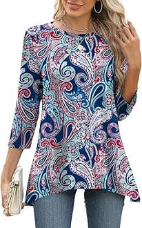3/4 Sleeve Tunic Tops for Women Loose Fit Dressy Casual Blouse Flowy Shirts to Wear with Leggings S-3XL