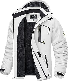 KEFITEVD Men's Waterproof Fleece Jackets Winter Warm Ski Raincoats Outdoor Thermal Coats with Detachable Hood