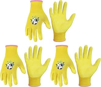 HANDLANDY 3 Pairs Kids Gardening Gloves for Age 2-13, Toddler Children Garden Yard Work Outdoor Playing Gloves, Rubber Coating, for Girls Boys Youth (Yellow, Size 2, Age 2-3)