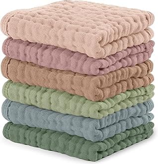 Comfy Cubs Muslin Cloths for Baby Pack of 6 - Soft 6-Layer Cotton for Delicate Skin - 25 x 25 cm Large Size - Absorbent, Durable, Gentle Wash Cloth for Newborns and Toddlers - Multicolor