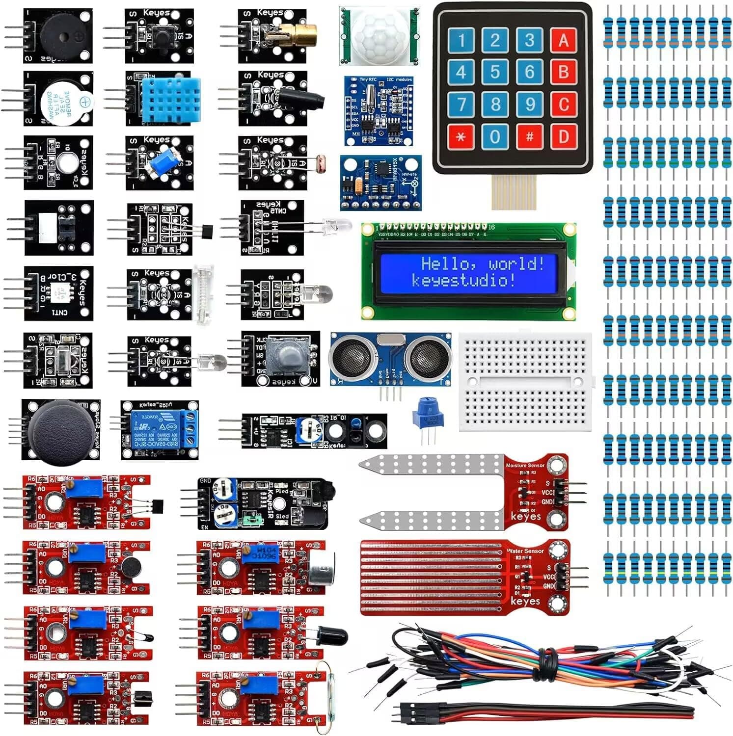 KEYESTUDIO 37 in 1 Sensor Kit for Arduino with Tutorial,Sensors Modules Compatible for Arduino and Raspberry Pi Programming,Active Buzzer/5V Relay/Temperature and Humidity Module etc.