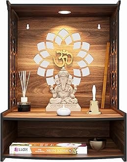 Industries Temple for Home, Mandir for Home for Pooja Mandir for Home Beautiful Wooden Temple for Home Pooja Stand for Home and Office with LED Spot Light mandir (A3)