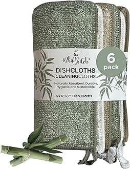 Whiffkitch Dishcloths & Cleaning Cloths - Drying, Durable, Absorbent Washcloths, Non-Scratch, Hygienic, Multi-Surface Cleaning, 6x7 Inches Solid Color, 6 Pack