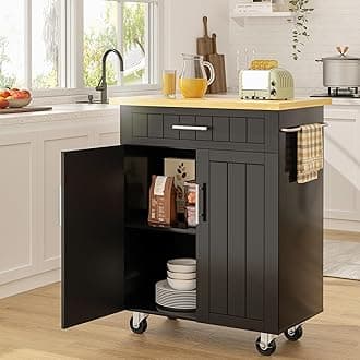 Kitchen Island Cart on Wheels with Storage Cabinet & Drawer, 26" Width Rolling Kitchen Table, Cart Handle for Towel Rack or Free Mobility, Kitchen Cart, Dining Room(Black)
