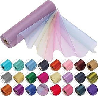 Trimming Shop 29cm x 25m Roll of Organza Sheer Fabric - Elegant Decorative Cloth for Wedding Chair Bows, Table Runners, Party Favours - Crafting Supplies for Ribbons, Dress Accents,and Bags, Rainbow