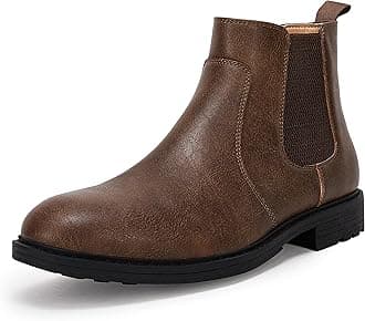 Men's Ankle Boots Chelsea Round Toe Slip on Waterproof Faux Leather Classic Dress Booties for Men
