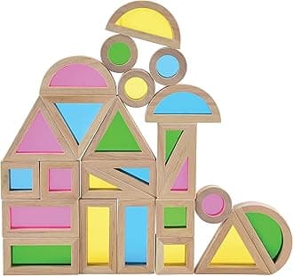 Constructive Playthings Color Mixing Wooden Blocks, Light Table Manipulatives, Building Toys, Different Shapes, Multicolor, 24-Piece Set Toddler Toys for Ages 12 Months & Older