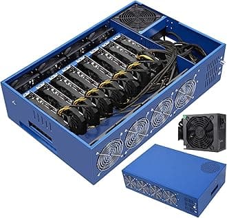 GPU Mining Rig Case, Complete Mining Systerm for ETC/Ergo/Raven Coin Crypto Mining with 8 GPU Mining Motherboard, 1800W PSU(110v-220v), 8 Fans, RAM, SSD, CPU(Excluding GPUs) -Blue