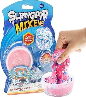 Paw Patrol SLIMYGLOOP Mix'Ems, 2.5 oz Bubblegum Cloud Slime, Fun Mix-Ins, Rubber Skye Paw Patrol Charm, Paw Patrol Toys, 3 Year Old Boy Toys, Fidget Toy, Super Soft Non-Sticky Stress Relief Toy