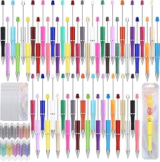 150 Pcs DIY Beadable Pen Kit Multicolor Bulk Ballpoint DIY Crafting Pens with 8 Colors Refills & Bags for Students Teens Teachers School Office Accessories Supplies