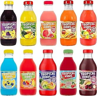 VSTAR Tropical Vibes Beverage Collection - Exotic and Classic Flavors Mix, Natural Fruit Juice Lemonade, Refreshing Summer Drinks -300ml - Pack of 10