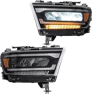 VLAND Projector Headlights Compatible with Dodge RAM 1500 New Body(NOT fit Classic Limited, Longhorn, TRX Models) 2019-2024 5th Gen, Front Lamp Assembly w/Switchback Sold as a PAIR, Amber Reflector