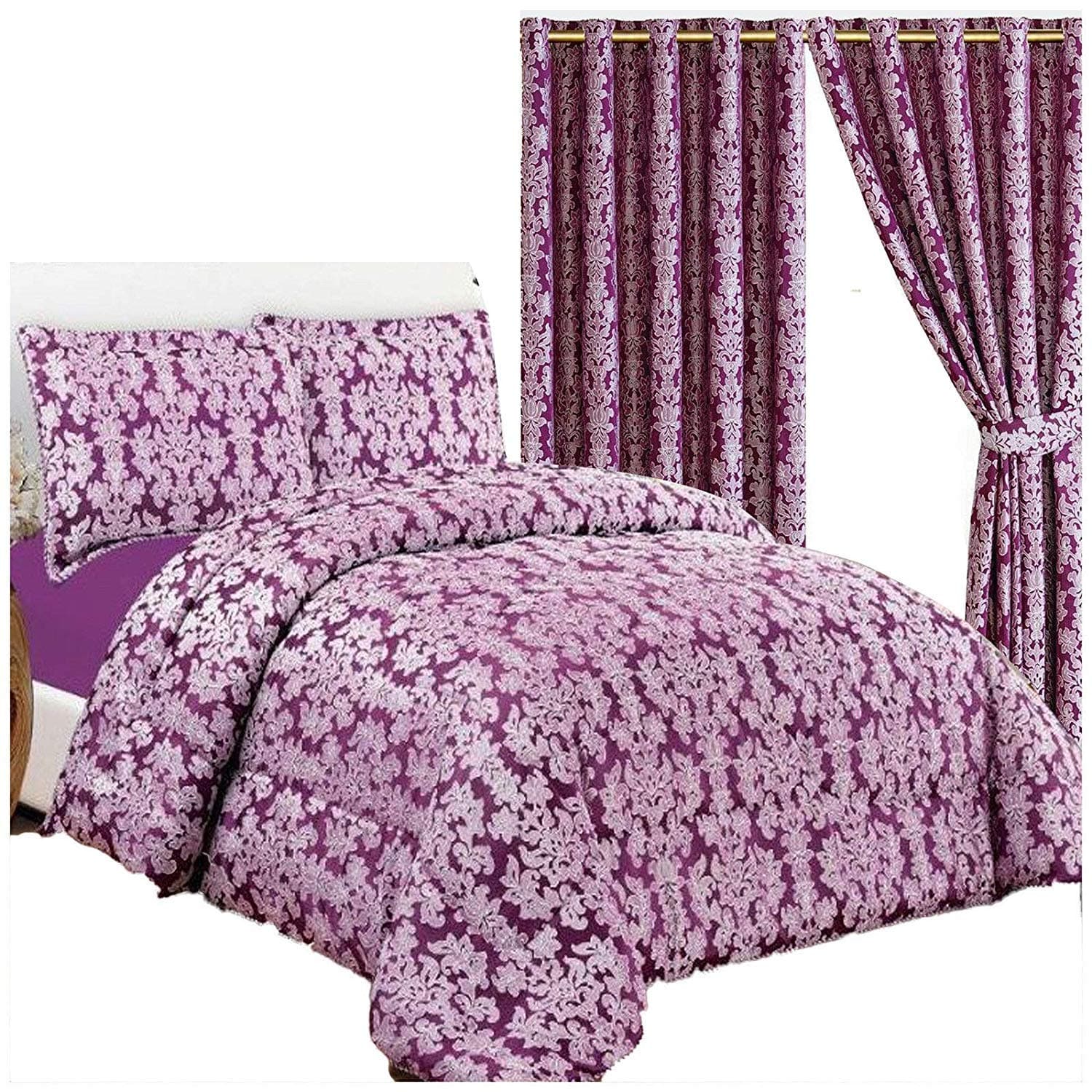 Super Luxury 3pc Jacquard Quilted Bedspread Comforter Throw Set (Double, Diana Purple)