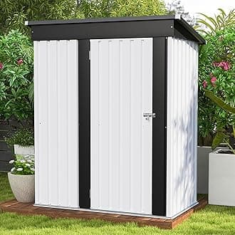 Patiowell 5x3 FT Outdoor Storage Shed, Garden Tool Shed with Sloping Roof and Lockable Door, Metal Shed for Backyard Garden Patio Lawn, White