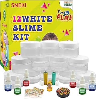 SNEKI 12 Transparent Slime Kit Non Sticky Kids Slime Jelly Putty Toy for Kids Educational Creative DIY Toys Stress Relief Toy Kit for Girls Boys with Glitter Charms Stars Food Colors Beads Ball Set