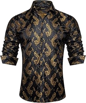 DiBanGu Mens Shirt, Paisley Floral Dress Shirt Long Sleeve with Collar Pin Brooch
