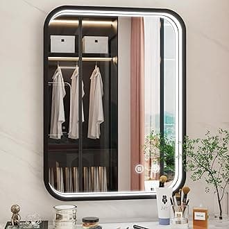 24x32 Inch Black LED Mirror for Bathroom with Lights, 3000K/4500K/6000K, Wall Mounted Lighted Bathroom Vanity Mirrors, Stepless Dimmable, Memory Funtiom, Anti-Fog, Horizontal/Vertical