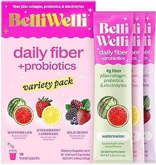 Daily Fiber Supplement Packets with Collagen, Probiotics & Electrolytes | Single Serve Packets for Gut Health, Digestion & Debloating | Variety | 10 Count