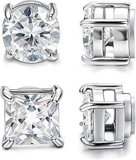 2 Pairs Stainless Steel Magnetic Stud Earrings for Men Women Non-piercing CZ Hypoallergenic 5-8MM