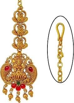 Nagneshi Art Traditional Gold-Plated Maang Tikka with Lakshmi Design | Bridal & Festive Hair Accessory 16186