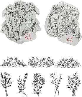 88 Pcs Water Soluble Hand Sewing Stabilizers，Embroidery Stick and Stitch Embroidery Paper Wash Away，for Embroidery Stabilizers Flower Patterns，for Hand Sewing Lover Beginners（Plants Flowers)
