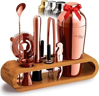 Mixology Bartender Kit: 10-Piece Copper Bar Set Cocktail Shaker Set with Stylish Bamboo Stand | Perfect Home Bartending Kit with Rose Gold Bar Tools and Martini Shaker for Foolproof Drink Mixing