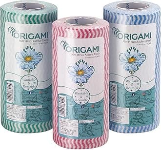 Origami Non Woven Reusable & Washable Kitchen Towel Roll | Ultra Absorbent, Antimicrobial & Anti Odour Wipes for Spotless Cleaning | Quick Dry Tissues Pack of 3 (80 Wipes Per Roll, 240Sheets)