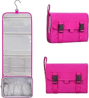HangingTravel Toiletry Bag for Women, Large Capacity Toiletries Bag, Travel Essentials Organizer, Hanging Makeup Case for Accessories, Waterproof Bathroom Shower Bag (hot pink)