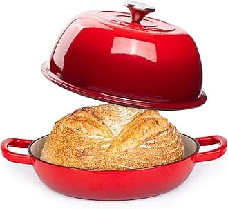 nuovva Enamelled Cast Iron Dutch Oven Pot – Dutch Oven For Sourdough Bread Baking – Cast Iron Bread Pot – Red, 6 Quarts, 22cm –
