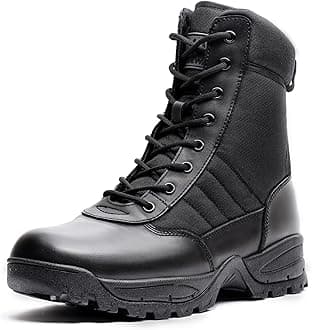 WIDEWAYMen's Military Tactical Combat Boots Side Zipper Work Motorcycle Boots 8 inch