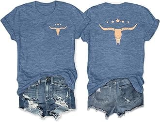 Anbech Womens Western Graphic Cowgirls Shirt Rodeo Print Tops Short Sleeve Cowboy Tops