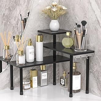 JayRex Bathroom Organizer Countertop Corner Shelf, 3 Tier Shelf Moveable Shelf Organizer for Bathroom Counter, Make Up, Dresser Table, Desktop Shelf (Black)