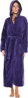 Alexander Del Rossa Plush Fleece Robe for Women, Long Hooded Bathrobe with Hood, Plus Size