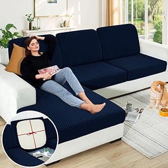 【Clearance】 Stretch Individual Cushion Covers Sofa Loveseat Seat Cushion Slipcovers Soft Couch Cover Replacement Large Checkered Furniture Protector with Elastic Bottom (2 Pc Cushion Cover, Navy)