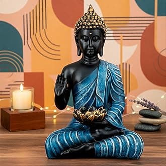 New Meditating Sitting Buddha Statue showpiece Idol Home Decor Items for Living Room and Gifts (Bule Black, Medium)