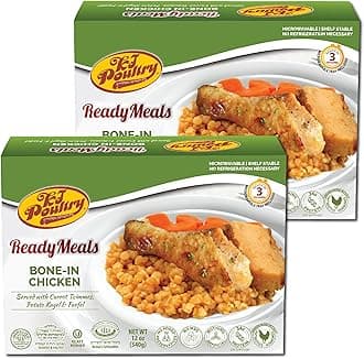 KJ Poultry Kosher Ready Meals - Bone In Chicken & Kugel, MRE Meat Meals Ready to Eat, Shabbos Food, Halal, (2 Pack) Prepared Entree Fully Cooked, Shelf Stable Microwave Dinner Travel Military Camping