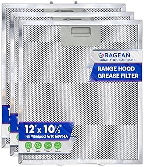 Range Hood Filter Replacement 12" x 10.5" W10169961A Compatible with Whirlpool Stove Hood Vent Filter - Aluminum Screen for Kitchen Overhead Exhaust Fan Blocks Grease & Filters Oven Air (3-Pk)