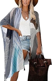 Moss Rose Women's Beach Cover up Swimsuit Kimono with Bohemian Floral Print, Loose Casual Resort Wear