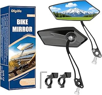 Diyife Bike Mirror 1 Pair, [New Version] HD Wide Angle Large Handlebar Rearview Mirror, Blast-Resistant 360°Adjustable Bicycle Rear View Mirror Accessories for Ebike Mountain Road Bike