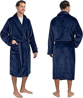 Mens Soft Robe Bathrobe for Men, Lightweight Fleece Male Robe Long Bath Shower Spa