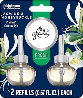 Glade PlugIns Refills Air Freshener, Jasmine & Honeysuckle, Scented and Essential Oils for Home and Bathroom, 0.67 Fl Oz, 2 Count