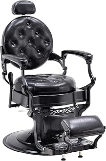 BarberPub Heavy Duty Metal Vintage Barber Chair All Purpose Hydraulic Recline Salon Beauty Spa Chair Styling Equipment 3849 (All Black)