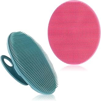 Soft Silicone Body Cleansing Brush Shower Scrubber, Gentle Exfoliating and Massage for All Kinds of Skin (Pink+Dark Green)